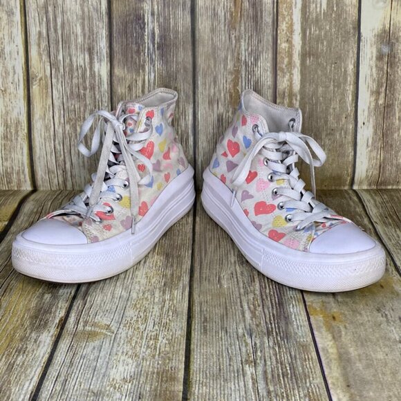 Girls size 6 Converse Chuck Taylors Heart Print Canvas High Tops - Picture 5 of 8